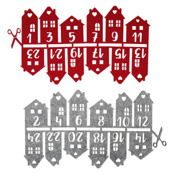 Filz-Adventskalender "Huser" Rot/Grau