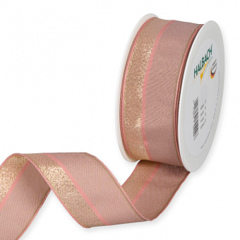 Dekoband mit Lurexstreifen Pastellrosa/Gold